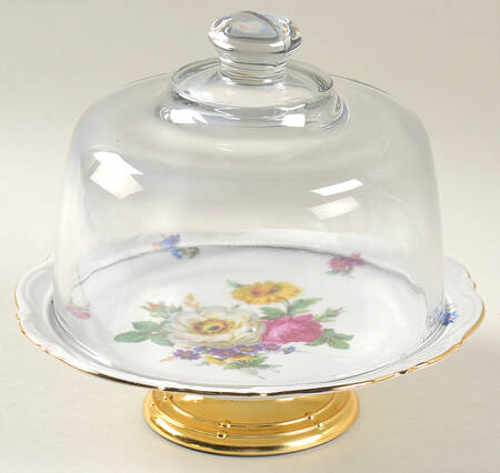 Meissen Floral 6 1/2"-7 1/2" Footed Cheese Plate w/ Glass Dome HC
