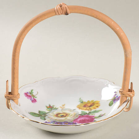 Meissen Floral 7''-7 1/4'' Basket W/Bamboo Handle HC