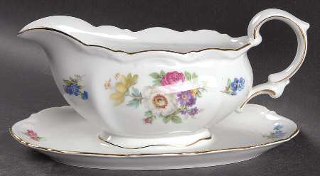 Meissen Floral Gravy Boat with Attached Underplate