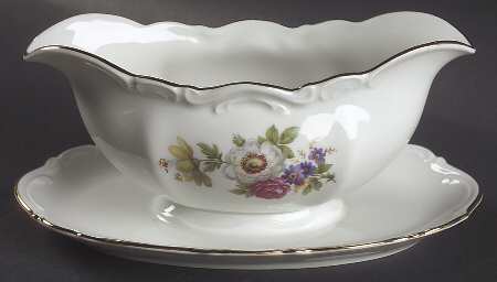 Meissen Floral Gravy Boat with Attached Underplate