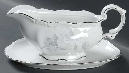 Monika (Platinum Trim) Gravy Boat with Attached Underplate
