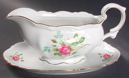 Old Dresden Rose Gravy Boat with Attached Underplate