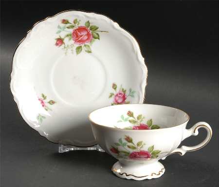 Old Dresden Rose Footed Cup & Saucer Set