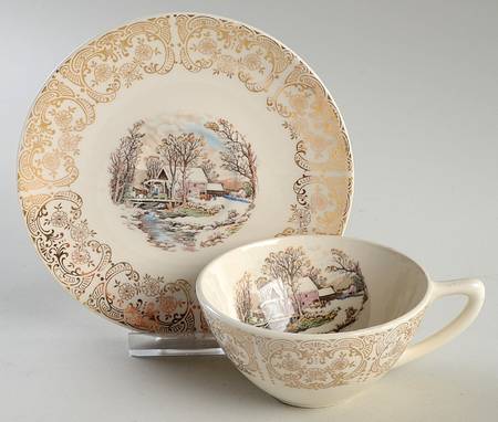 Currier & Ives (Rim, Smooth) Flat Cup & Saucer Set