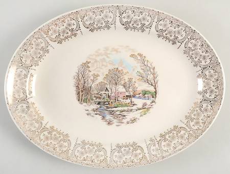 Currier & Ives (Rim, Smooth) 14" Oval Serving Platter