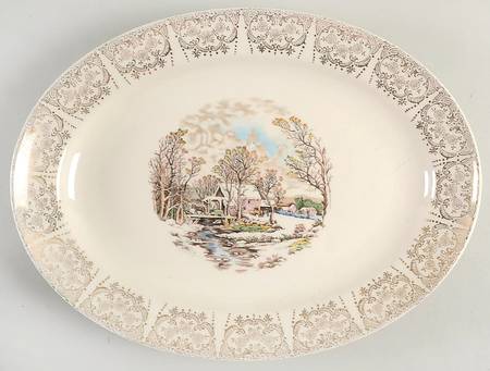 Currier & Ives (Rim, Smooth) 13" Oval Serving Platter
