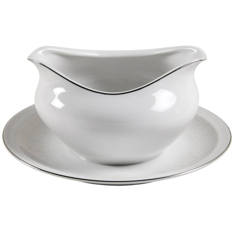 French Melody Gravy Boat with Attached Underplate by Modern China & Table Institute