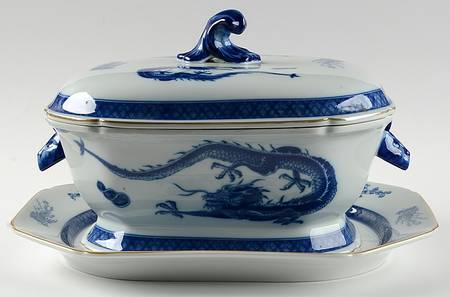 Blue Dragon (Brown Trim) Tureen & Lid w/Underplate