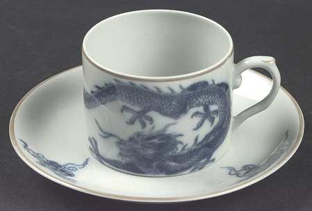 Blue Dragon (Brown Trim) Flat Cup & Saucer Set