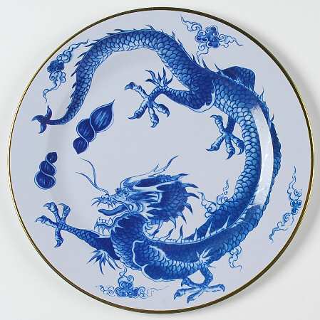 Blue Dragon (Brown Trim) Tin Picnic Dinner Plate