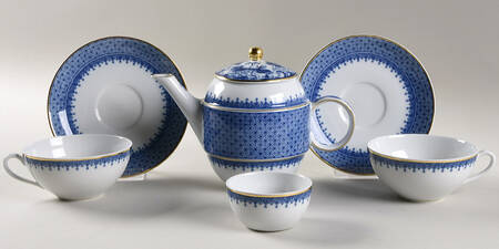 Blue Lace Tea for Two (Teapot, 2 Cup/Saucer, Tea Bag Holder)