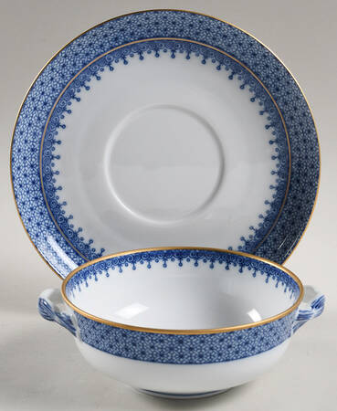 Blue Lace Flat Cream Soup Bowl & Saucer Set