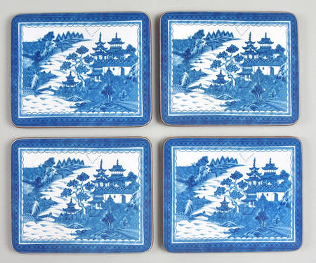 Canton Rectangular Wood Felt Back Coaster - Set of 4