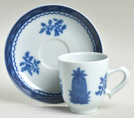 Charleston Blue Pineapple Flat Demitasse Cup & Saucer Set