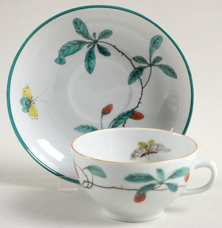 Famille Verte (Green Background) Footed Cup & Saucer Set