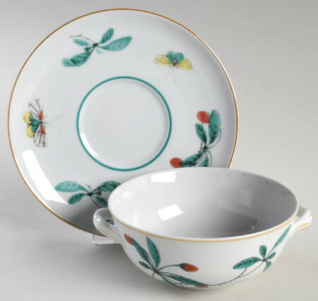 Famille Verte (Green Background) Flat Bouillon Cup & Saucer