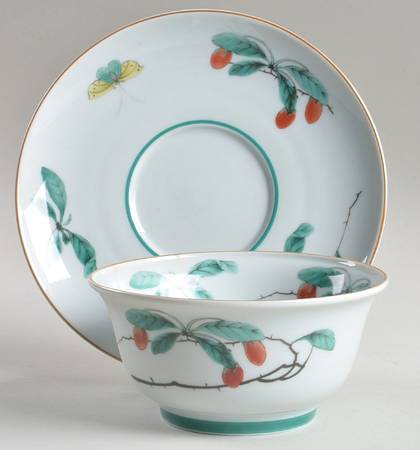 Famille Verte (Green Background) Flat No Handles Cream Soup & Saucer Set