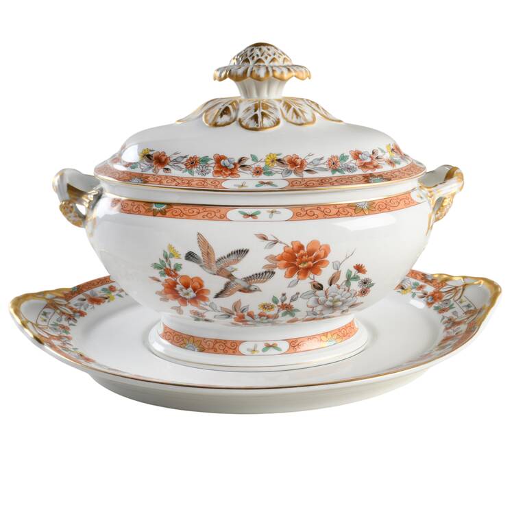 Magnolia & Birds Oval Tureen & Lid with Underplate