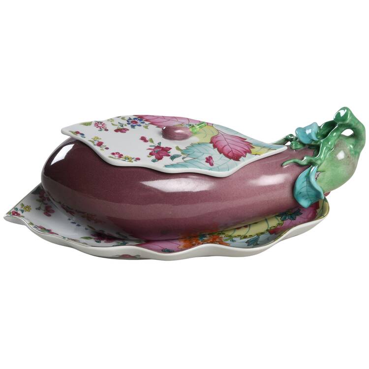 Tobacco Leaf Eggplant Box with Lid and Stand