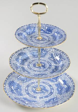 Torquay Blue (Yellow Trim) 13 7/8"-14 1/4" 3-Tiered Serving Tray(DP,SP,BB) HC