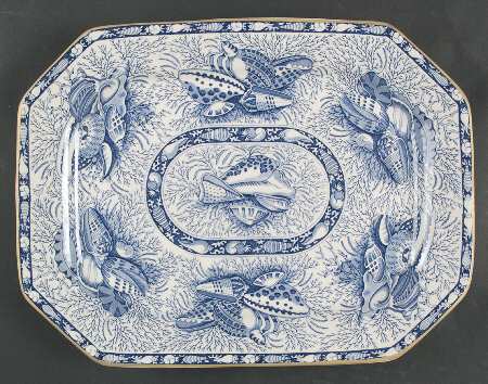 Torquay Blue (Yellow Trim) 13" Oval Serving Platter