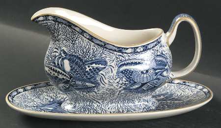 Torquay Blue (Yellow Trim) Gravy Boat & Underplate