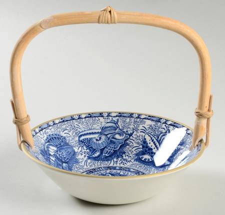 Torquay Blue (Yellow Trim) 7''-7 1/4'' Basket W/Bamboo Handle HC