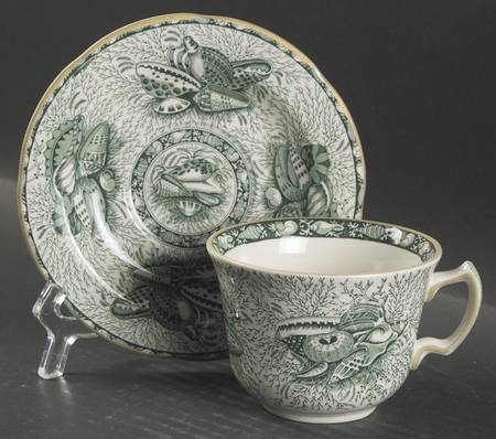 Torquay Green (Yellow Trim) Flat Cup & Saucer Set