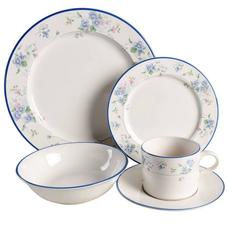 Blue Border Flower 5 Piece Place Setting