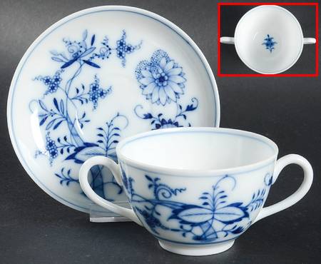 Blue Onion (Oval Backstamp) Flat Bouillon Cup & Saucer