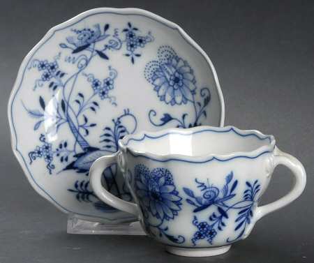 Blue Onion (Oval Backstamp) Flat Bouillon Cup & Saucer