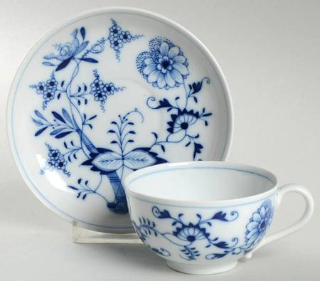Blue Onion (Oval Backstamp) Flat Demitasse Cup & Saucer Set