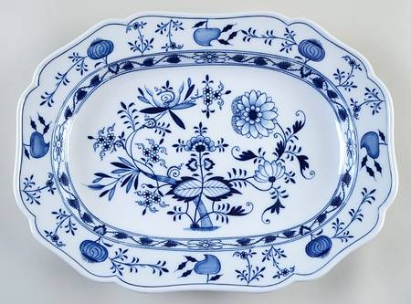 Blue Onion ("Sword" Backstamp) 15" Oval Serving Platter