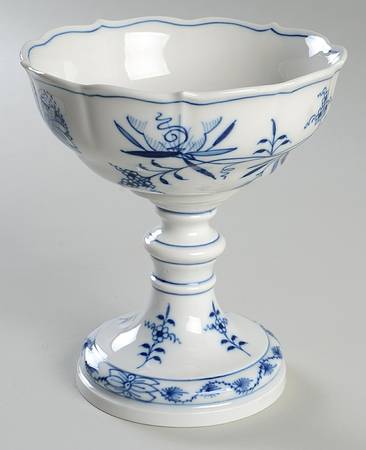 Blue Onion ("Sword" Backstamp) Round Compote (Height X Width)