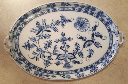 Blue Onion ("Sword" Backstamp) 20" Handled Tray
