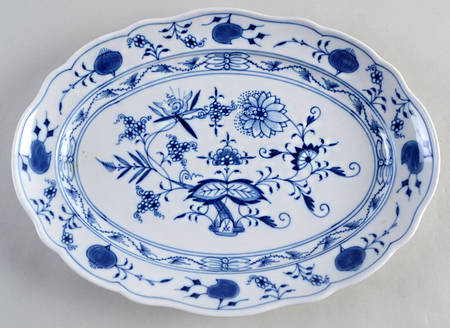 Blue Onion ("Sword" Backstamp) 12" Oval Serving Platter