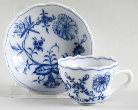 Blue Onion ("Sword" Backstamp) Miniature Cup and Saucer Set
