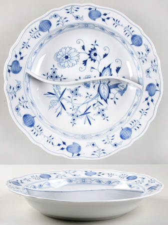 Blue Onion ("Sword" Backstamp) Large Round Divided Vegetable Bowl