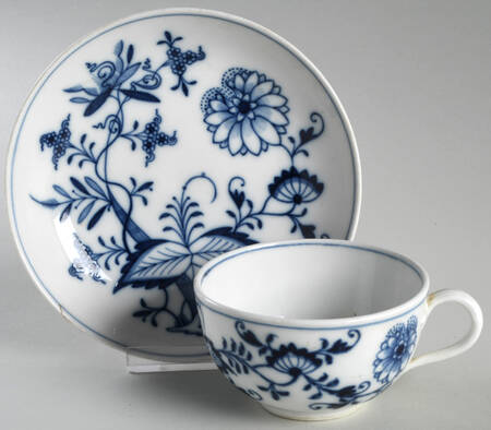 Blue Onion ("Sword" Backstamp) Flat Cup & Saucer Set