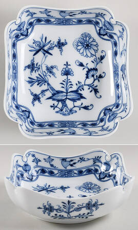 Blue Onion ("Sword" Backstamp) 7" Square Vegetable Bowl