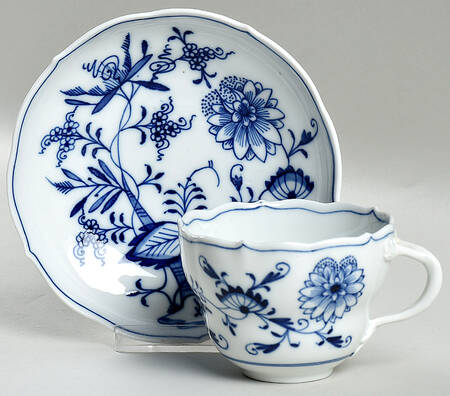 Blue Onion ("Sword" Backstamp) Flat Cup & Saucer Set