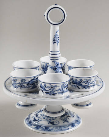 Blue Onion ("Sword" Backstamp) Egg Cup Set with Stand