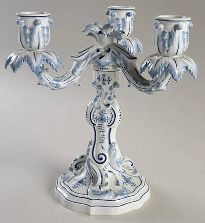 Blue Onion ("Sword" Backstamp) Three Light Candlestick