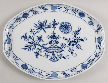 Blue Onion ("Sword" Backstamp) 13" Oval Serving Platter