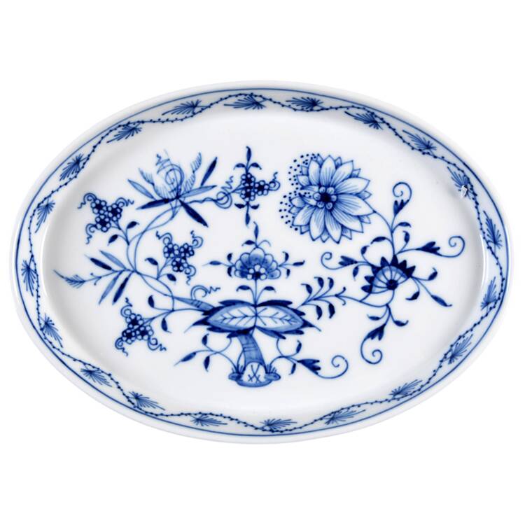 Blue Onion ("Sword" Backstamp) 7" Oval Tray
