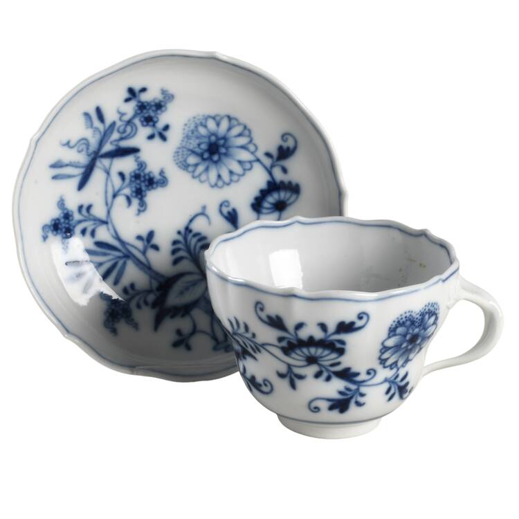 Blue Onion ("Sword" Backstamp) Flat Cup & Saucer Set
