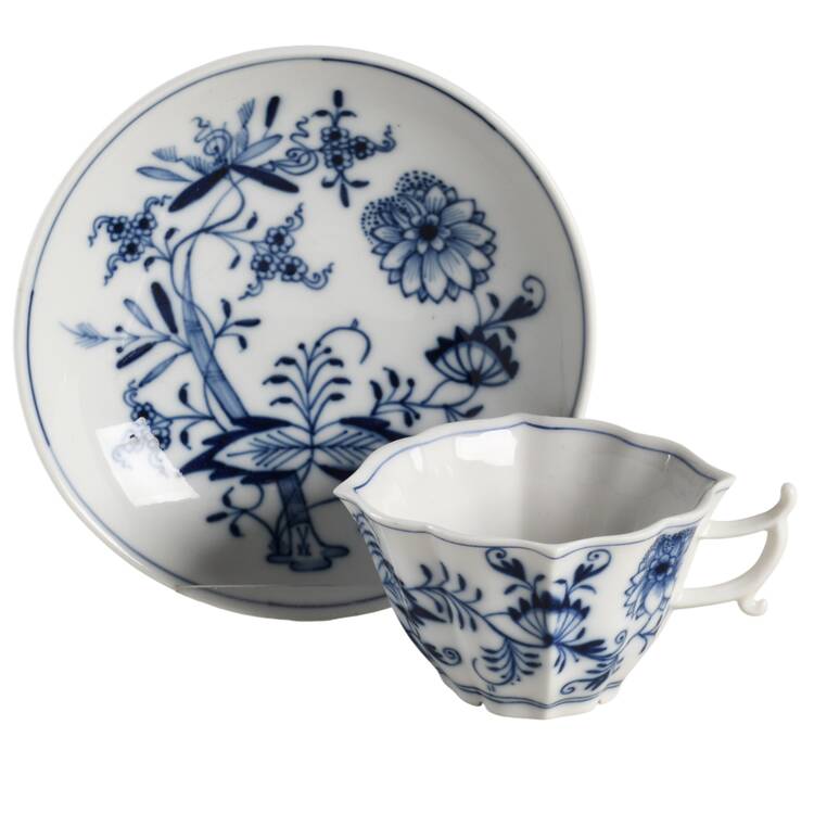 Blue Onion ("Sword" Backstamp) Flat Demitasse Cup & Saucer Set
