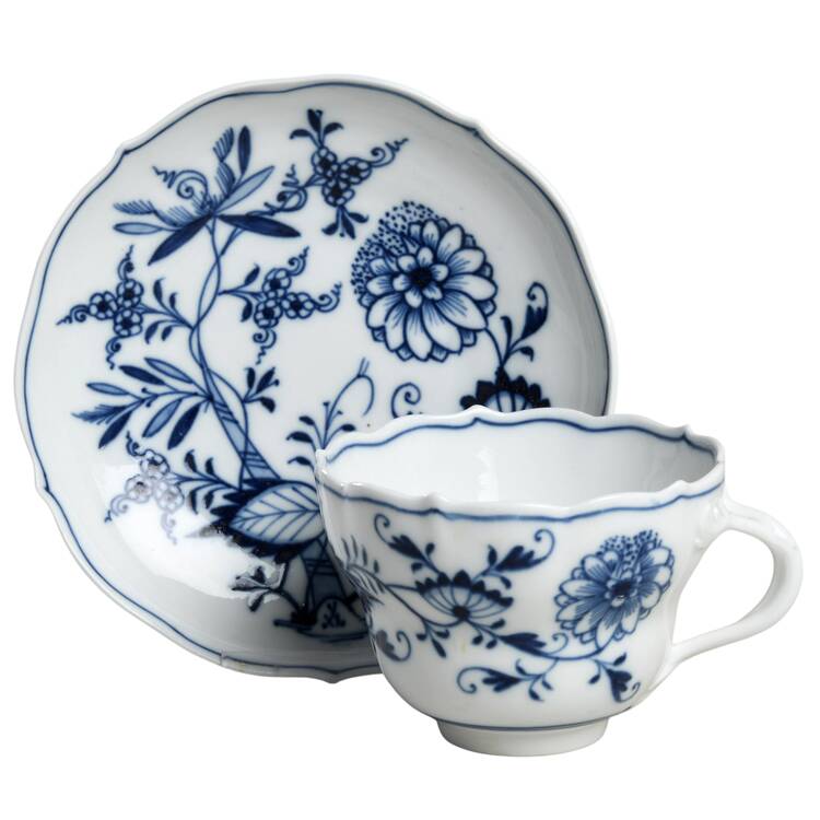 Blue Onion ("Sword" Backstamp) Flat Cup & Saucer Set