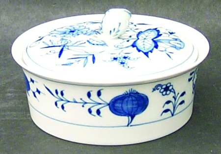 Blue Onion ("Sword" Backstamp) Butter Tub & Lid