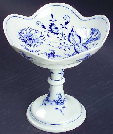 Blue Onion ("Sword" Backstamp) Round Compote (Height X Width)